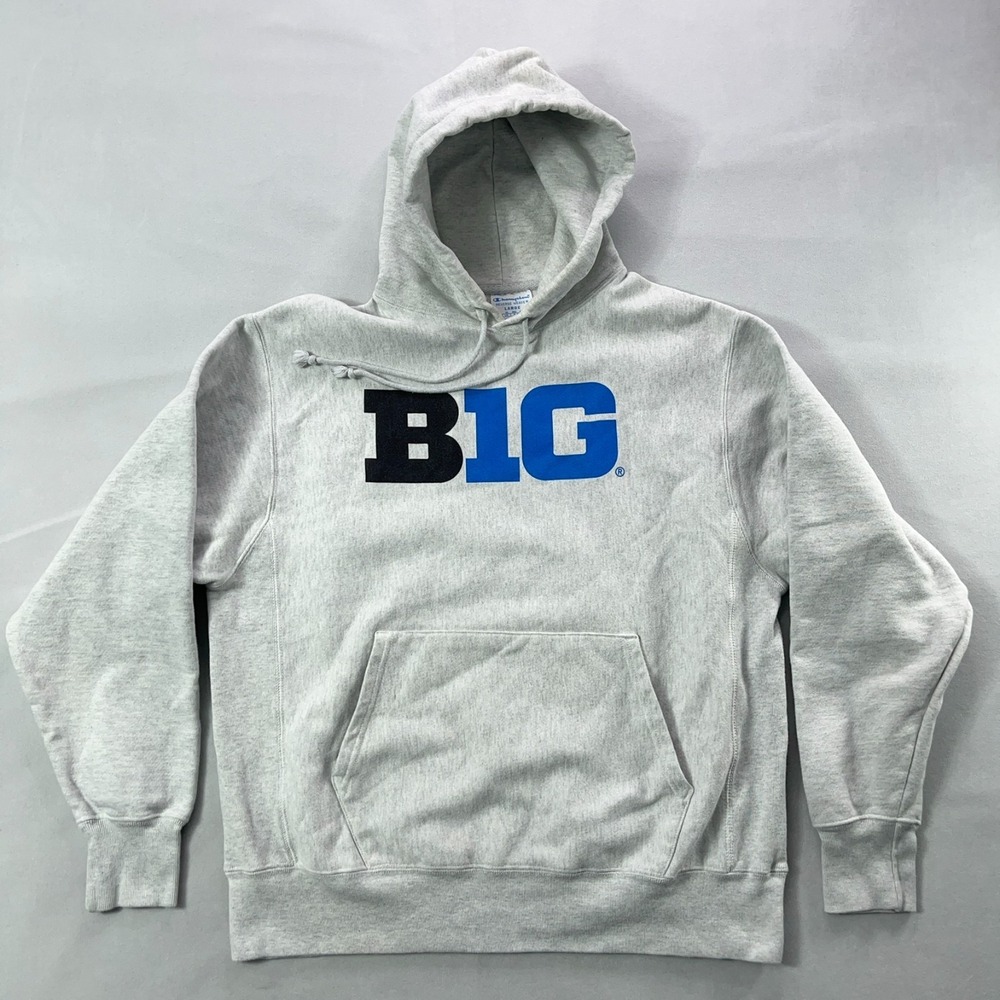 Champion Big Ten Conference Pullover Hoodie Men Large Gray Reverse Weave